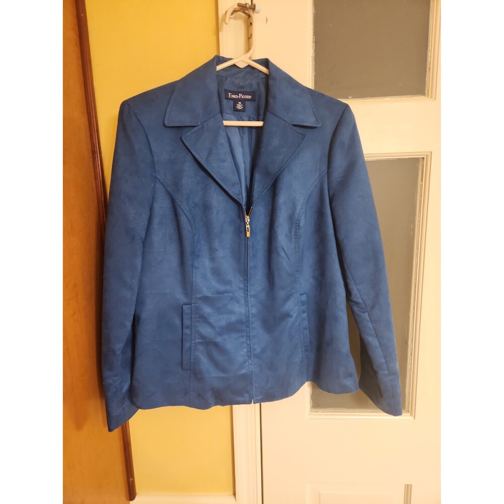 Evan-Picone Vintage Turquoise Blue Suede Material Blazer Jacket Size 10
